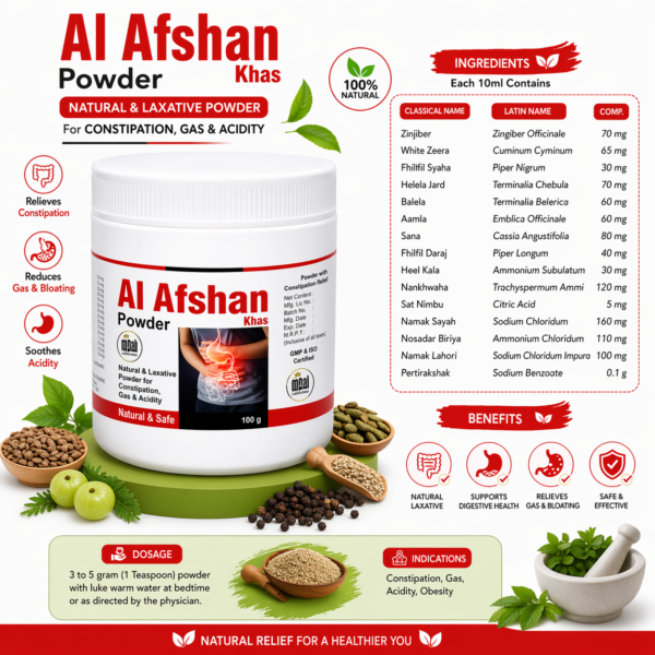 Al Afshan Khas Herbal Powder for Digestion, Constipation & Acidity Relief – Natural & Safe Formula (100g)